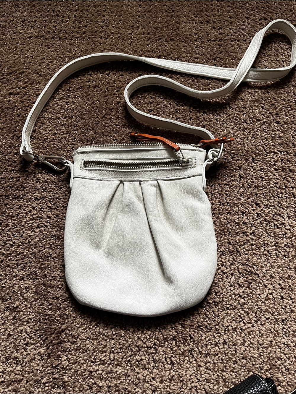 Roots White Crossbody Bag with Front Zip and Pleat Detail